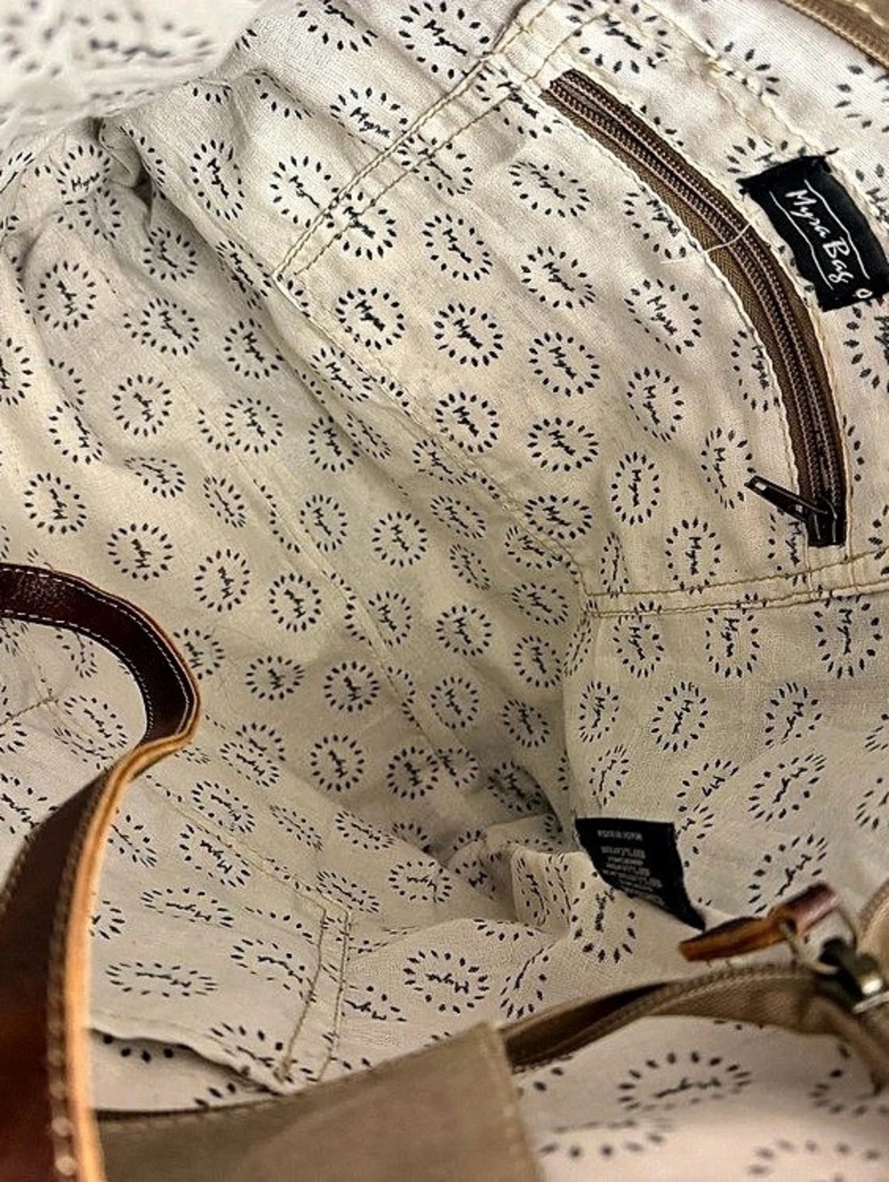 Myra Bag Leaf Print Canvas Tote Bag Brown & Green - Picture 3 of 4